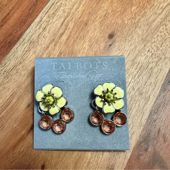 NWT Talbots yellow flower earrings with pink bead details jewelry - Picture 2 of 4